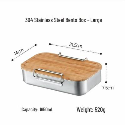 Portable 304 Stainless Steel Lunch Box with Bamboo Lid