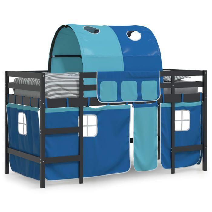 VidaXL Lit Mezzanine Enfants et Tunnel, Lit Surélevé pour Enfants avec Échelle, Meuble de Rangement Chambre, Moderne, Bleu 3206998
