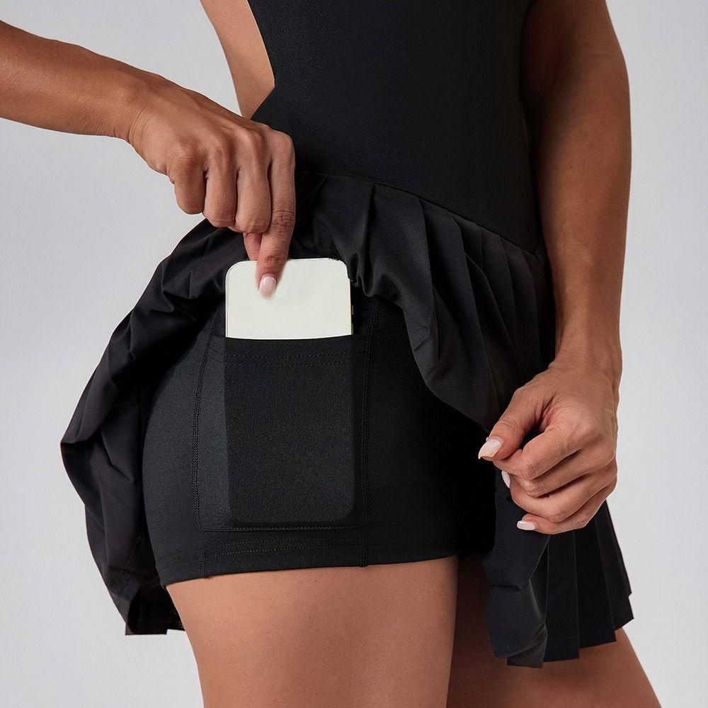 Ausgeschnittenes Damen-Tenniskleid Ärmellos Badmintonröcke Trainings-Stramplerkleid Badminton Sport