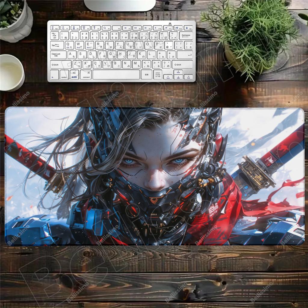 40x90cm Gaming Mouse Pad Cartoon Samurai Girl Deskmat Large Gamer Professional Premium Mousepad Speed Control Accessories Rug