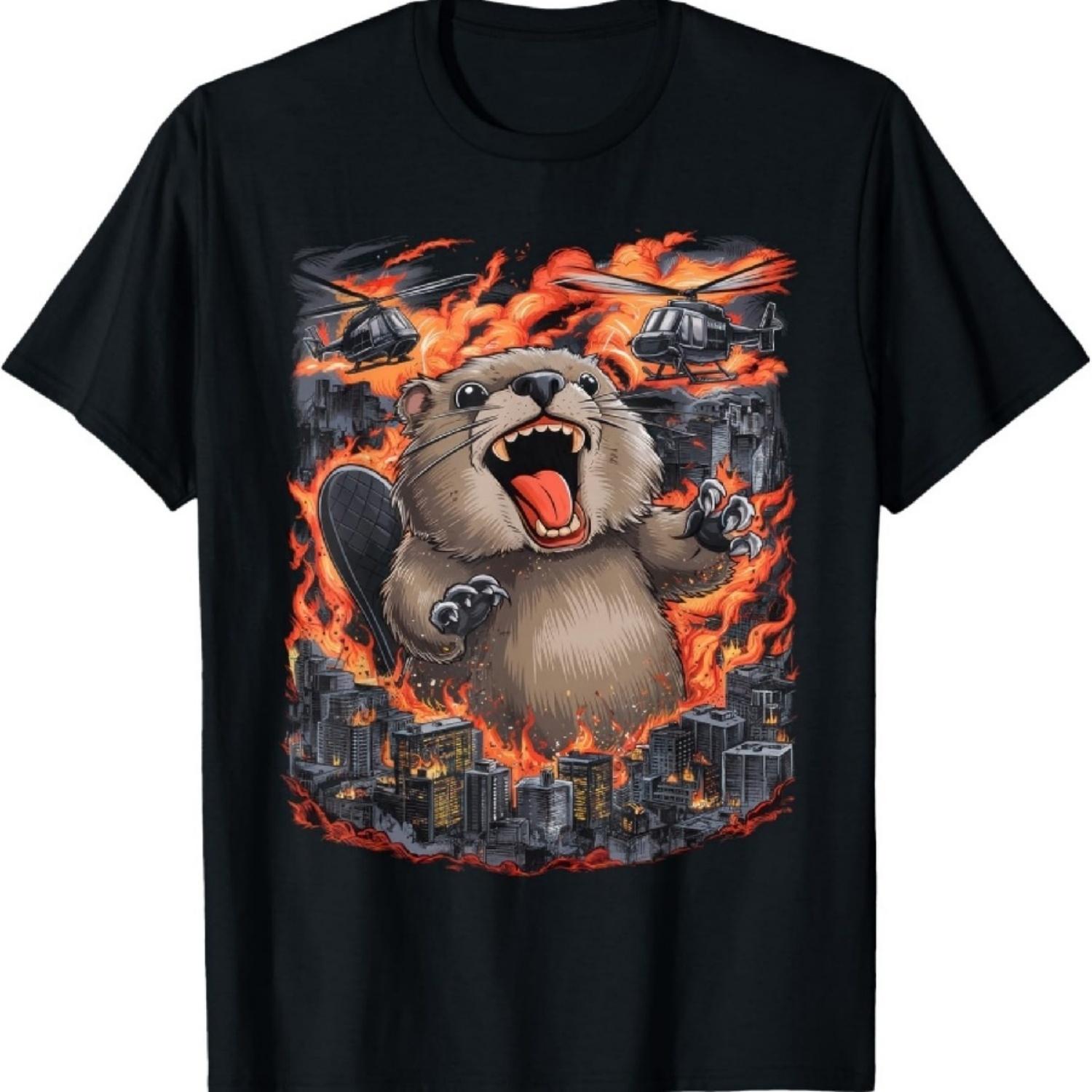 

Chubby Giant Beaver Kaiju Monster City Destruction Funny T-Shirt S