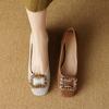 Fashion New Women  Sweet Square Toe Mary Jane Shoes Female Apricot Lace Pearl Square Buckle Pumps Lady Sexy Wedding Shoes