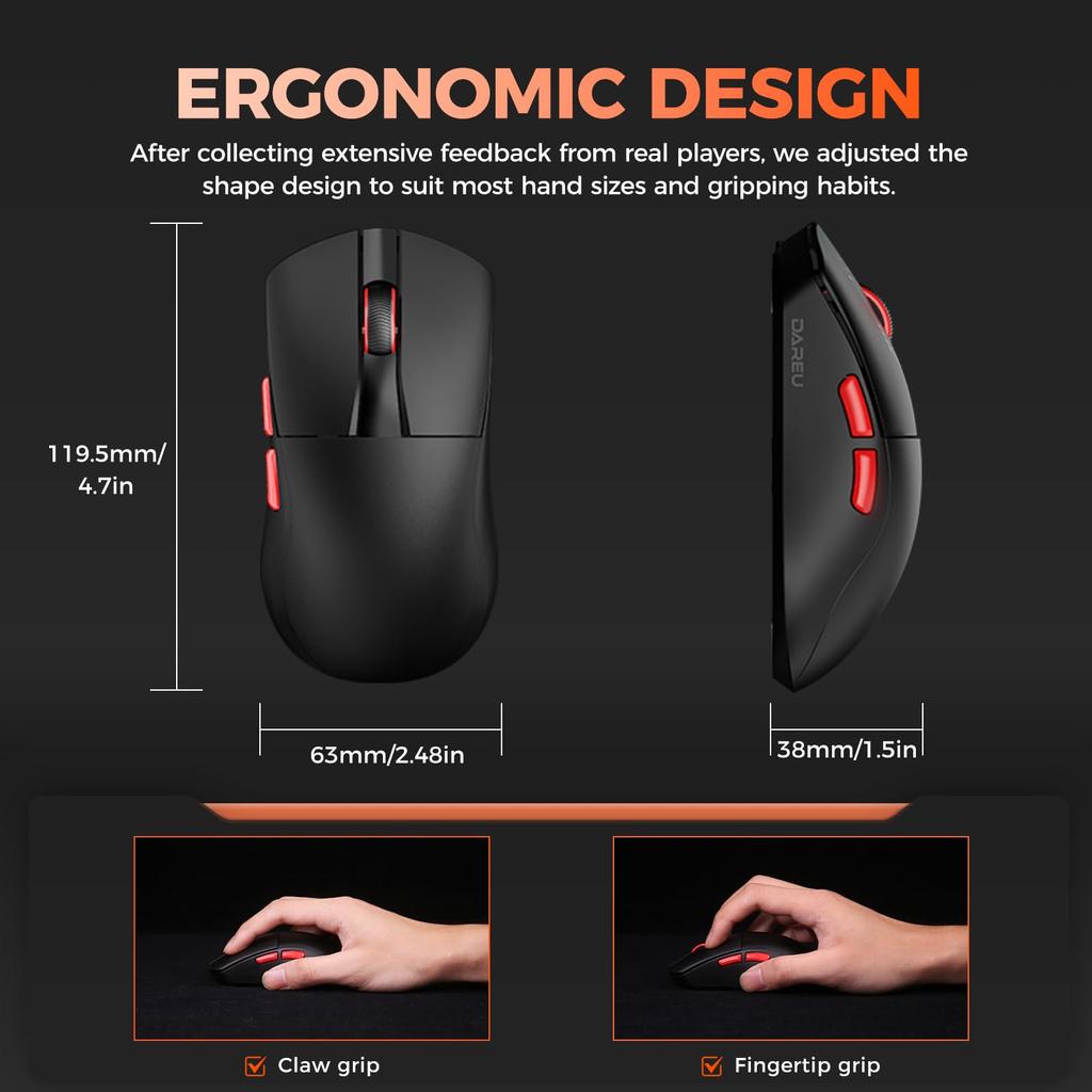 DAREU A950AIRWING Gaming 8K Polling Equipped with an Advanced PAW3950 8000Hz Wireless Mouse, Ultra-Lightweight (35g), Wireless, Rate, 30,000 DPI,