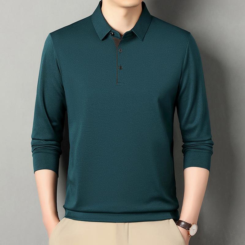 Spring Men's Long Sleeve Polo Shirt Solid Color Turn-down Collar Fashion Business Casual Male Pullover Golf Shirt Tee Tops