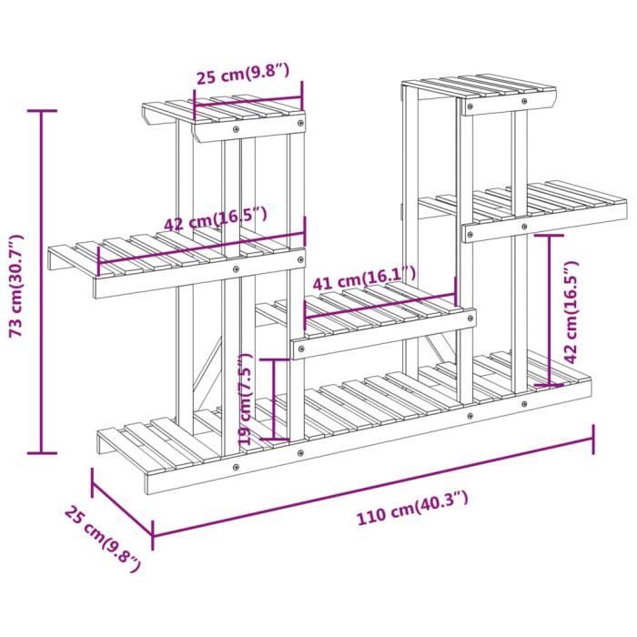 VidaXL Support à fleurs 110x25x73 cm bois massif de sapin 362853