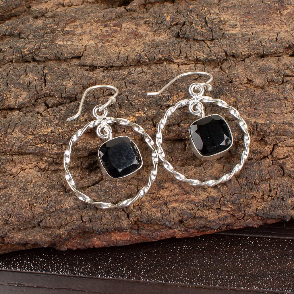 Black Onyx Gemstone 925 Sterling Silver Boho Gift Jewelry Handmade Earrings1.60" EE-60-18