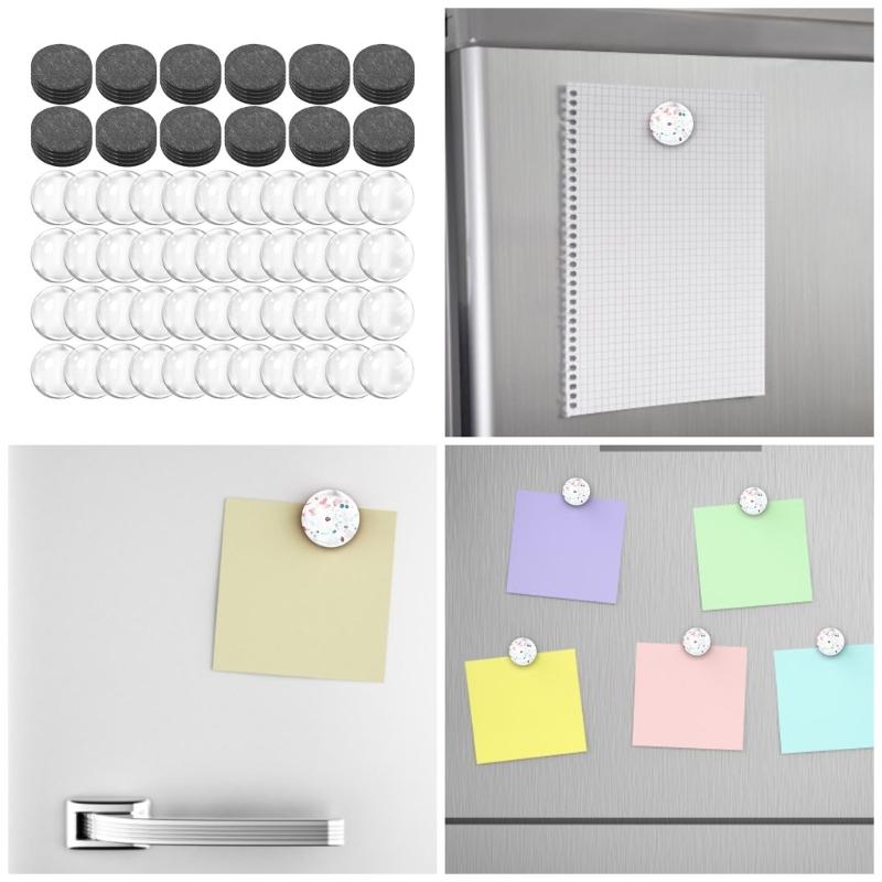 48Pcs Clear Glass Cabochons and Craft Magnets 1Inch Round Fridge Magnets with Adhesive Backing for Refrigerator Magnet