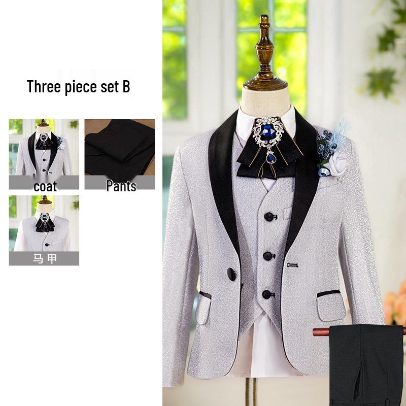 Boys' Silver Sequin Suit Set - Performance & Ceremony Outfit