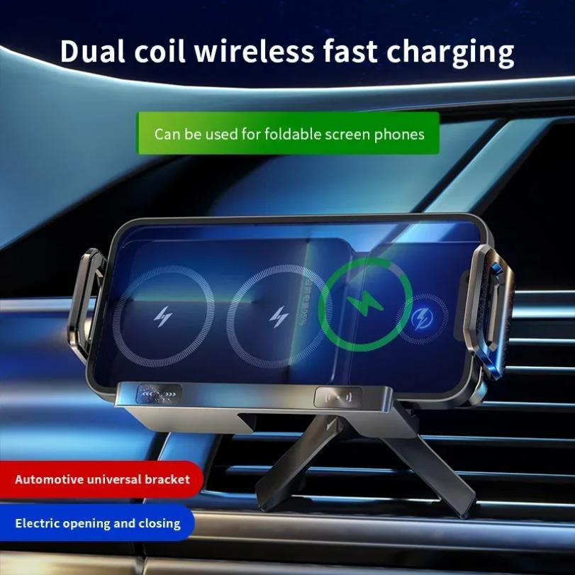 Dual Coil Fold Screen Car Wireless Charger Station For Samsung Galaxy Z Fold 6 5 4 3 iPhone 16~12 Pro Max Fast Charging Stand