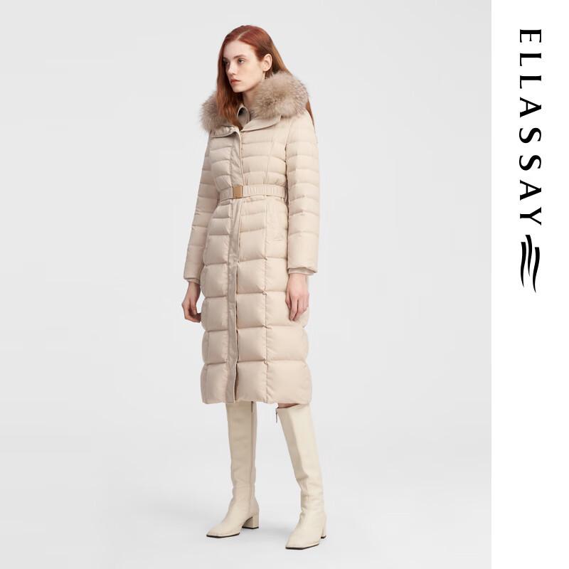 

ELLASSAY EWE344L00100 Women s Long Goose Down Jacket with Fur Hood L