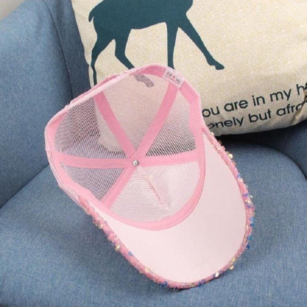 Shiny Sequins Baseball Cap Adjustable Mesh Snapback Caps Korean Glitter Peaked Cap Decorated