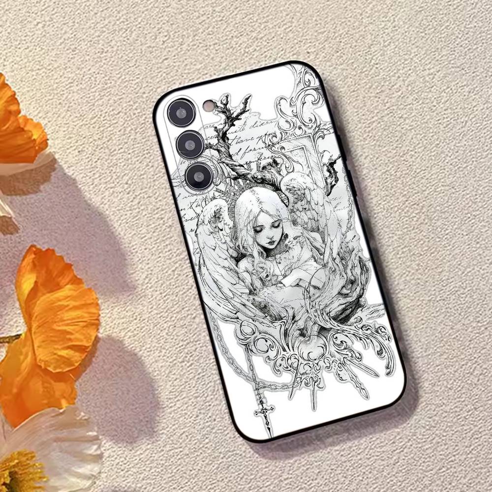 Middle Ages Retro Angel Phone Case For Samsung Galaxy A73,A72,A71,A70,A53,A52,A51,Others Soft Black Cover