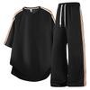 Breathable Sports Suit Round Neck T-shirt Trousers Two-piece Striped Fashion Short-sleeved Casual Suit For Men