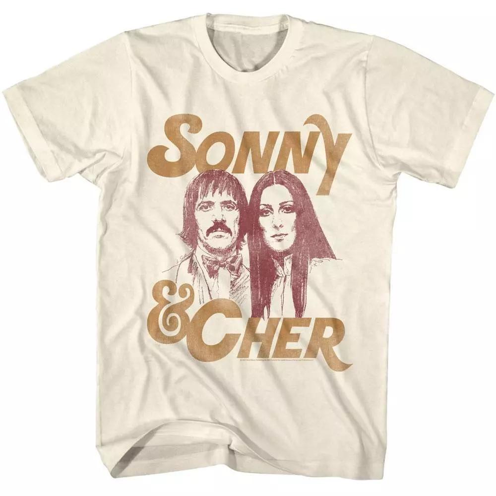 Sonny and Cher Portrait Natural Short Sleeve  FULL SIZE S-5XL Unisex T-Shirt S