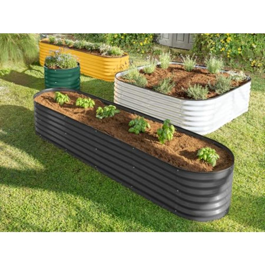 9-in-1 Galvanized Steel Raised Garden Bed 8×2×1.5 Ft Modular Planter for Gardening Vegetables Flowers 18 Tall Metal Raised Gard