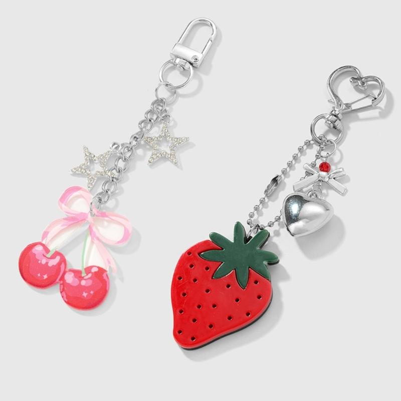Cute Fruit Keychain Bag Charm With Cherry Strawberry Design Acrylic Alloy Hanging Accessory For Purse Backpack