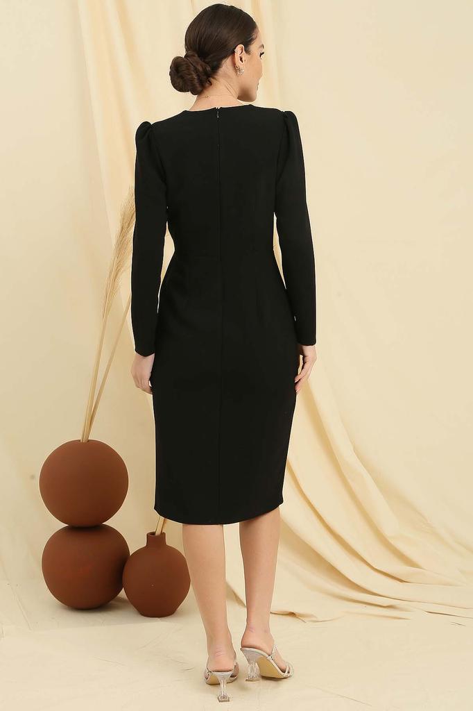 Double Breasted Single Collar Bead Detailed Half Lined Wrap Dress