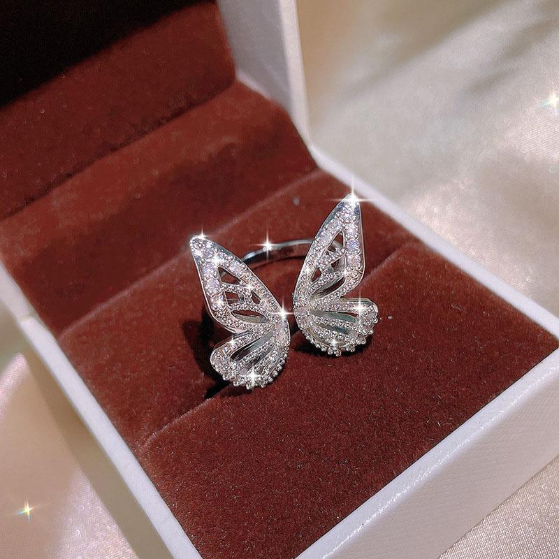 Hollow Butterfly Paved CZ Jewelry Set for Women, Luxury Pendant Necklace Earrings Ring, INS Style High-End Clavicle Chain