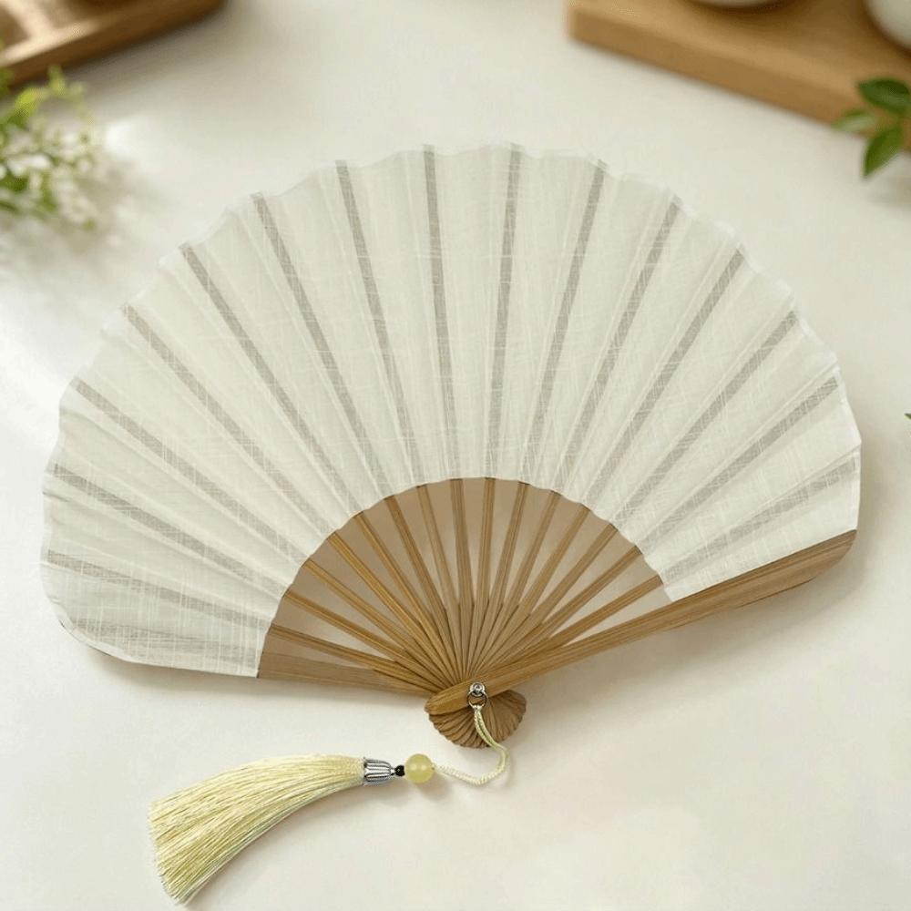 Bamboo Frame Folding Hand Fan Cotton Linen Cloth Retro Handheld Fan Dance Fan Chinese Style
