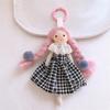Cute Braid Doll Bag Charm Sweet Little Girl Floral Dress Plush Stuffed Toy Pendant Adorable Backpack Hanging Ornament Bag Charm