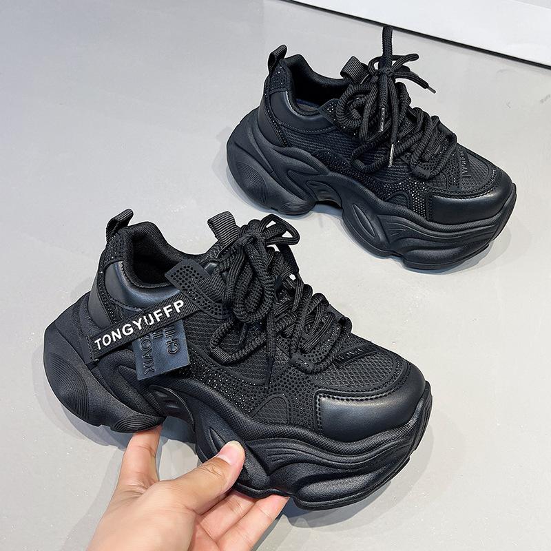 Mode Strass Plateau Chunky Sneakers Dames Herfst Nieuw Hoogte Verhogend Ademend Casual Sneakers voor Dames Maat 35-40