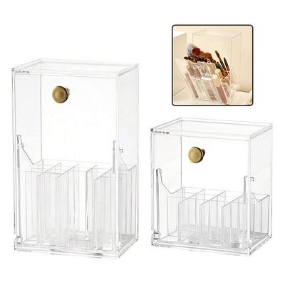 Front Flap Lid Makeup Brush Holder Clear Cosmetic Brush Storage Box Acrylic Makeup Brush Holder Slant Desk Makeup Tool Container