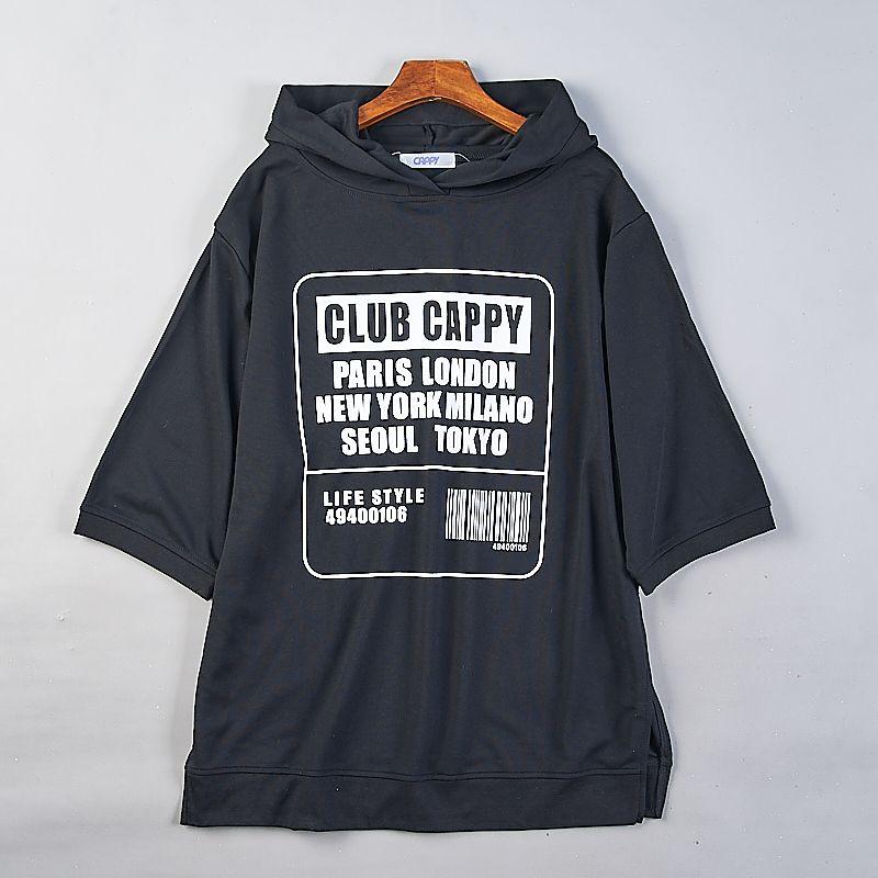 

228 Orders Exported to Japan Letters Print Pullover Hoodie Trendy Men and Women 79804 Spring and Autumn Hood Loose Plus size 3/4 Sleeve Top 1 Black 3L