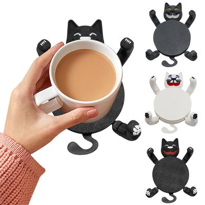 3D Print Funny Cat Coasters Stress Relieve Creative Cute Kitten Mug Holder Anti-scald Insulated Coaster Table Decor for Coffee