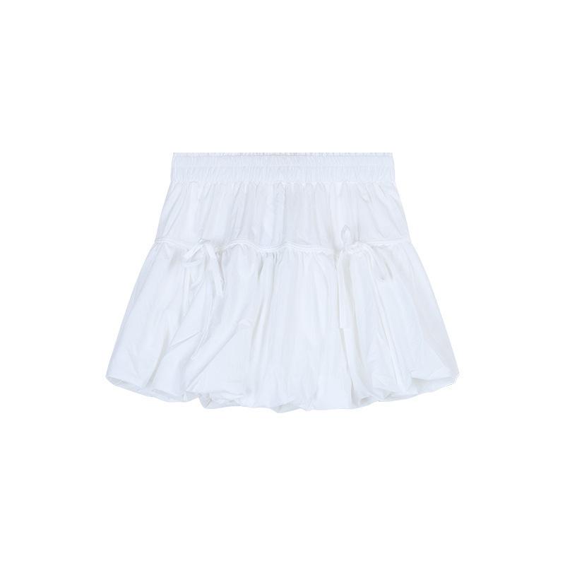 Women's Summer Sweet Style White A-Line Bow Tie Midi Skirt