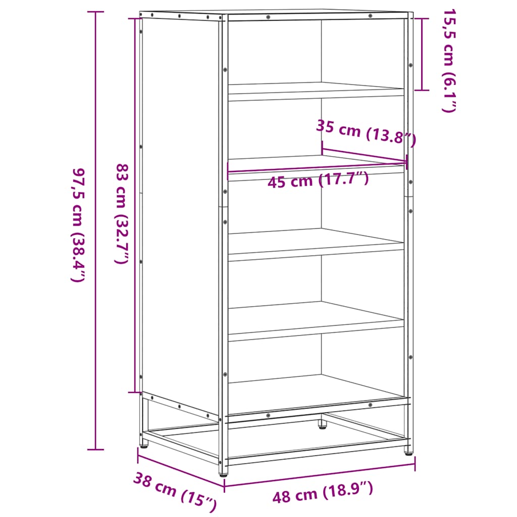 Shoe Rack Black 48 X 38 X 97.5 Cm Engineered Wood