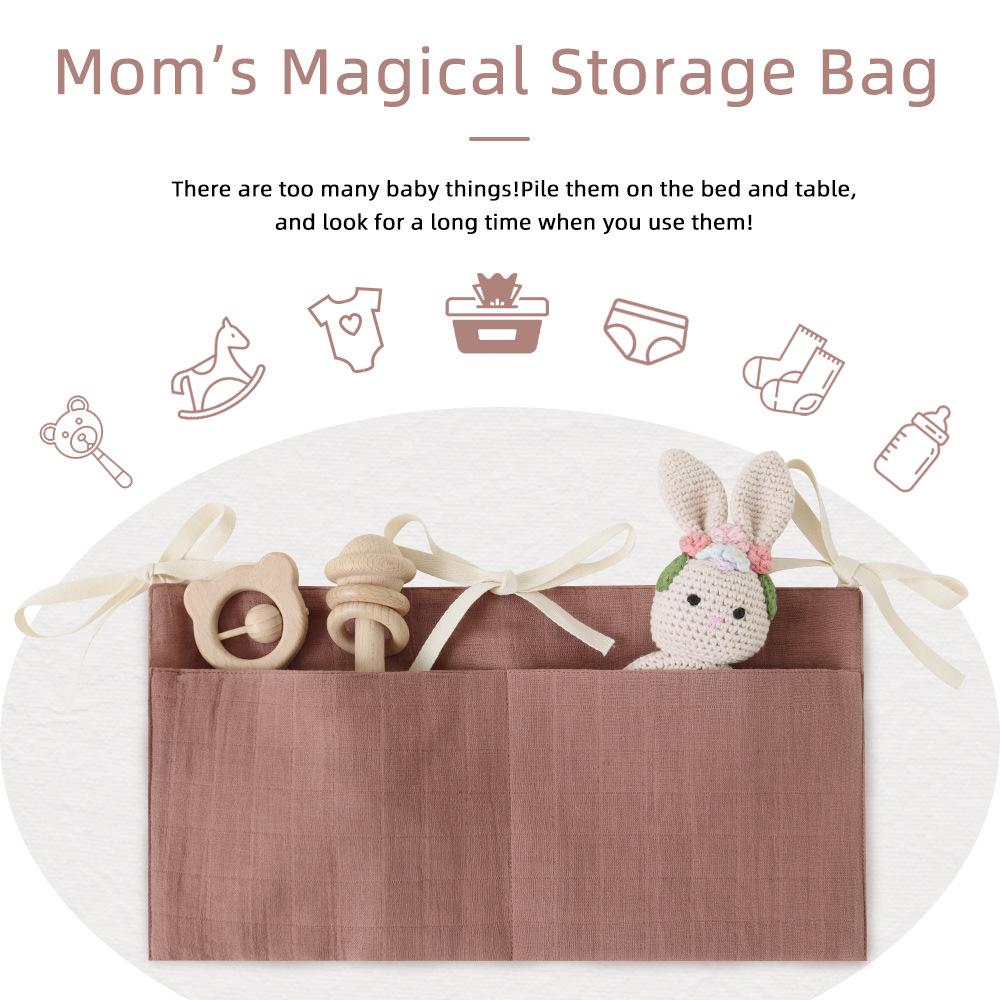 Handmade Cotton Muslin Hanging Crib Organizer – Baby Toy & Diaper Storage Bag