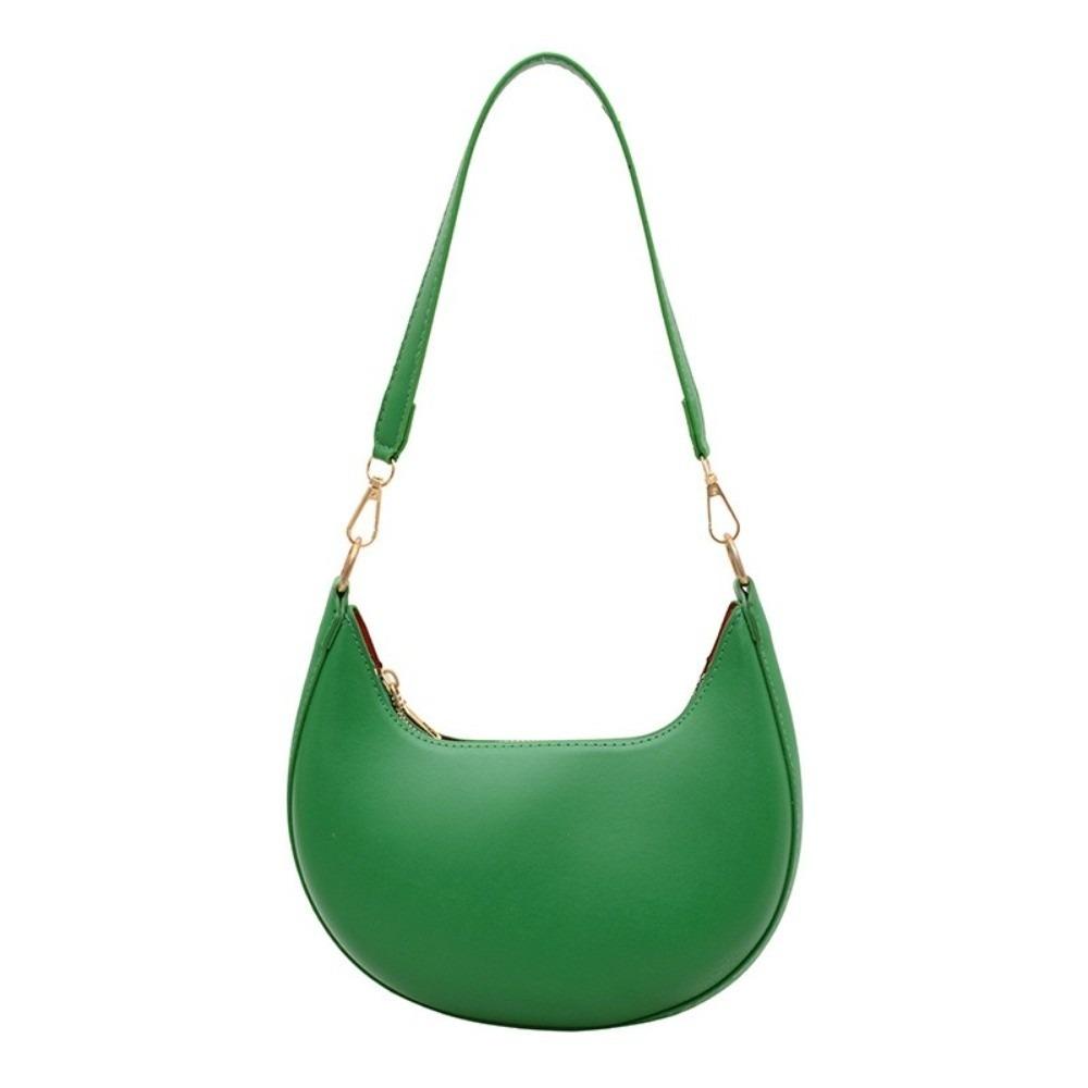 Moon-shaped Moon Underarm Bag Solid Color Women's Hobo Bag Portable Pu Leather Shoulder Bag Girl