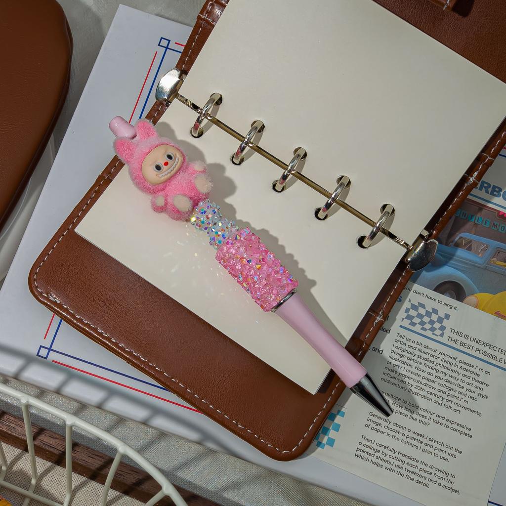 1 stk Flocking Labubu Kawaii Perlekjede Penner Søt Tegneserie Kulepenn Student Skrivesaker Kontorrekvisita Gaver