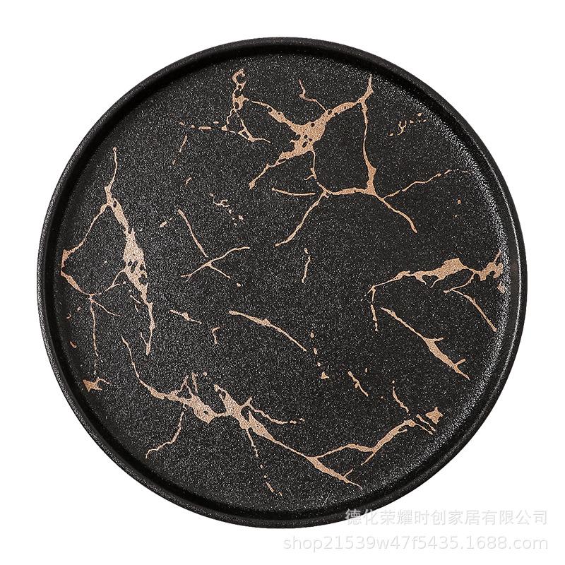 Japanese Creative Ceramic Western Food Plate with Marble Pattern and Edge Steak Plate, Hotel Tableware Setting Plate