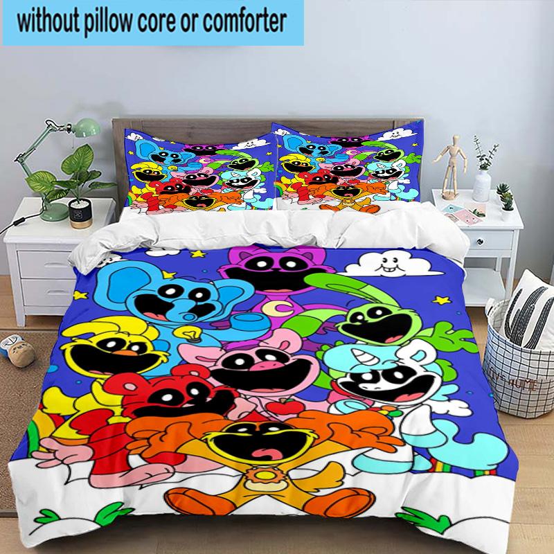 3PCS Happy smiling Cartoon Characters 3pcs Bedding,Including 3PCS Duvet Cover And 2pcs Pillowcases Perfect for Christmas,Ideal for Bedroom, Dormitory