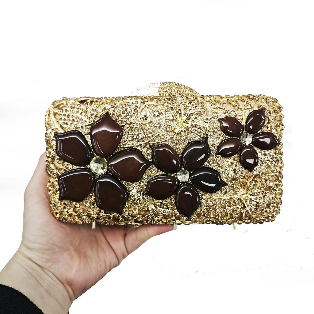 New Pink Flower Stones Evening Bag Women Floral Silver Crystals Handbags Luxury Rhinestones Bridal Wedding Party Purses