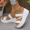 Women Summer Fashion Woven Wedge Sandals Black White Chunky Platform Slippers Woman Thick Sole Non Slip Beach Slides Plus Size