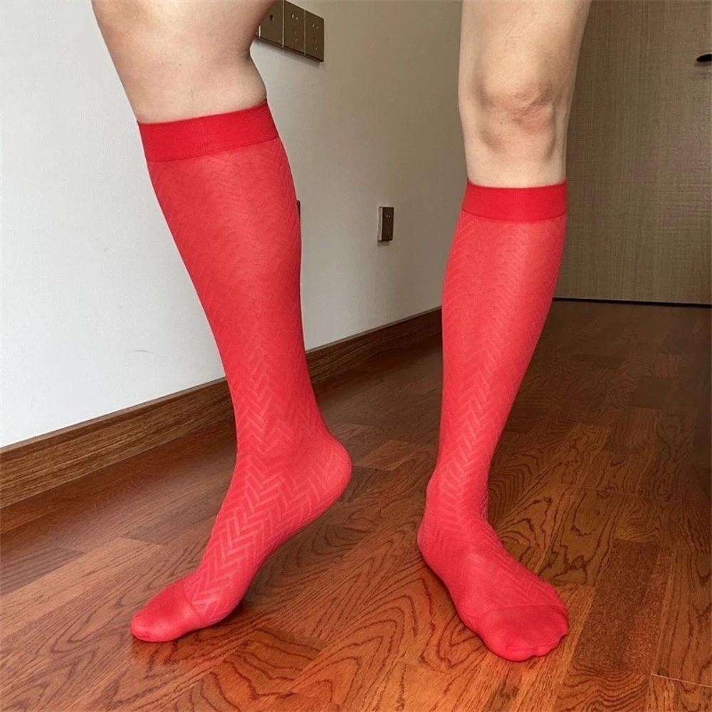 Modische Ultra-Dünne Herren Business Socken Transparent Unter dem Knie Kleidersocken Eis Seide Socken Nylon Atmungsaktiv Unter dem Knie Socken Sommer