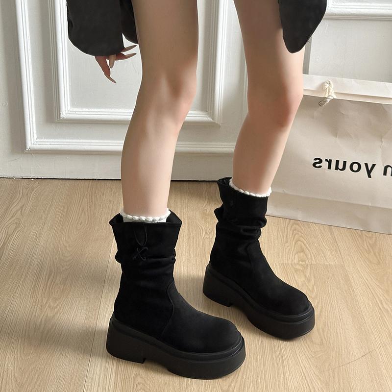 Vintage Platform Thick Bottom Women Western Ankle Boots Fashion Tassel  Slip On Shoes Autumn Winter Female Chunky Short Booties