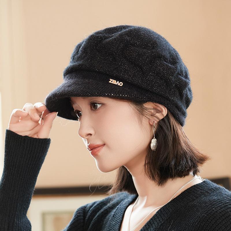 Rabbit Fur Blended Knitted Ear Protector Children Autumn and Winter Elegant Temperament Wool Cap Showing Face Small Windproof Cap