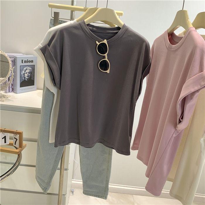 Women's Pink Modal Cotton Flared Sleeve T-Shirt - Korean Style Summer Top