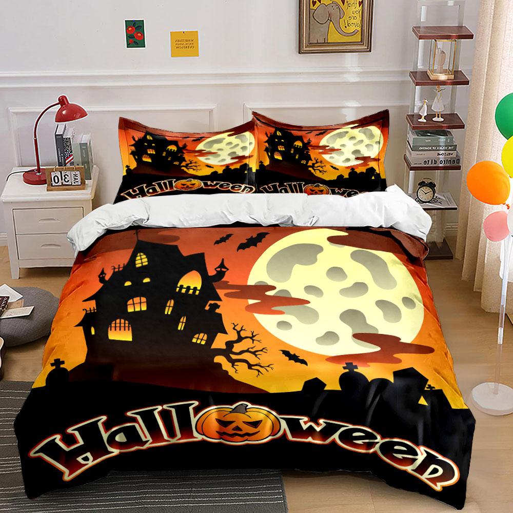 Moon, haunted house, bats. Bedding sets Duvet cover sets Duvet covers Pillowcases(1*Duvet Cover 2*Pillowcases without duvet insert)