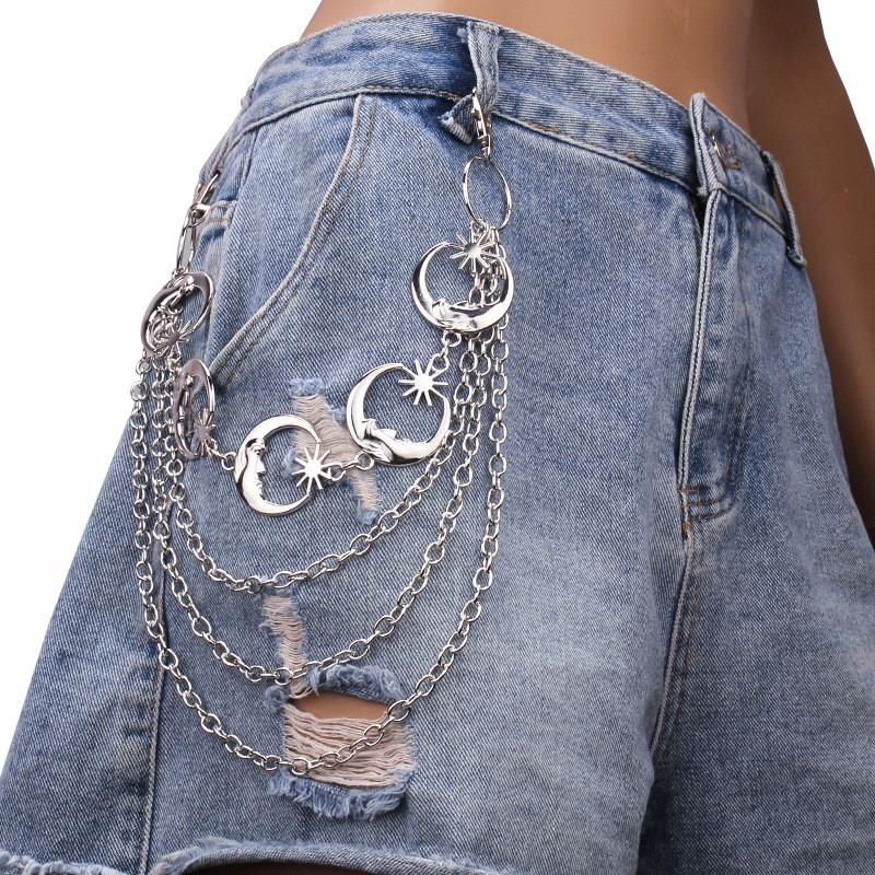 Moon Phase Metal Body Chain For Women Men With Multi Layer Punk Style Waist Accessory
