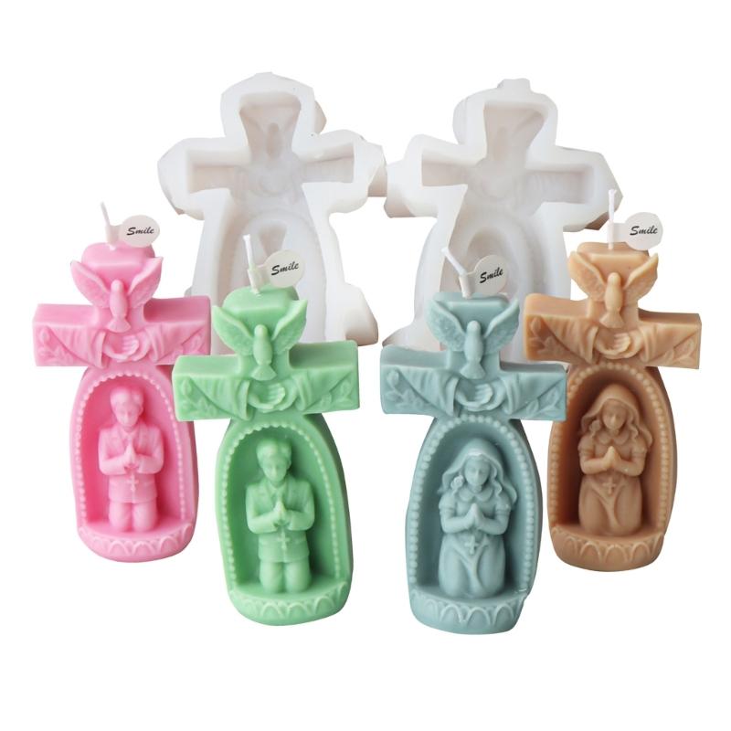 Silicone Mold Church Prayer Boy/Girl Shaped Wax Candle Molds Scented Aromatherapy Making Mould Handmade Ornament