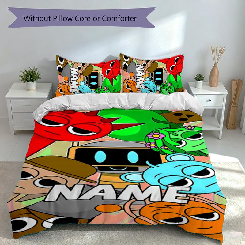 3pcs Custom Name Sprunki Themed Bedding Set,Includes 1 Duvet Cover and 2 Pillowcases,All-season Bedroom Decor