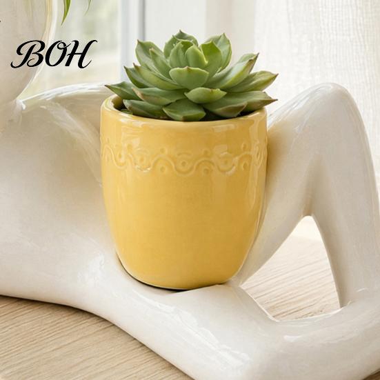 Artistic Flower Vessel Lazy Guy Planter, Little Character Flowerpot Ornament, Creative Lying Succulents Planter Humanoid Double Pot for Home