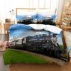 3pcs Bedding Set Vintage Steam Llocomotive Printed Cozy Duvet Cover King Queen Twin Size Birthday Gift for Adult Bedroom Decor