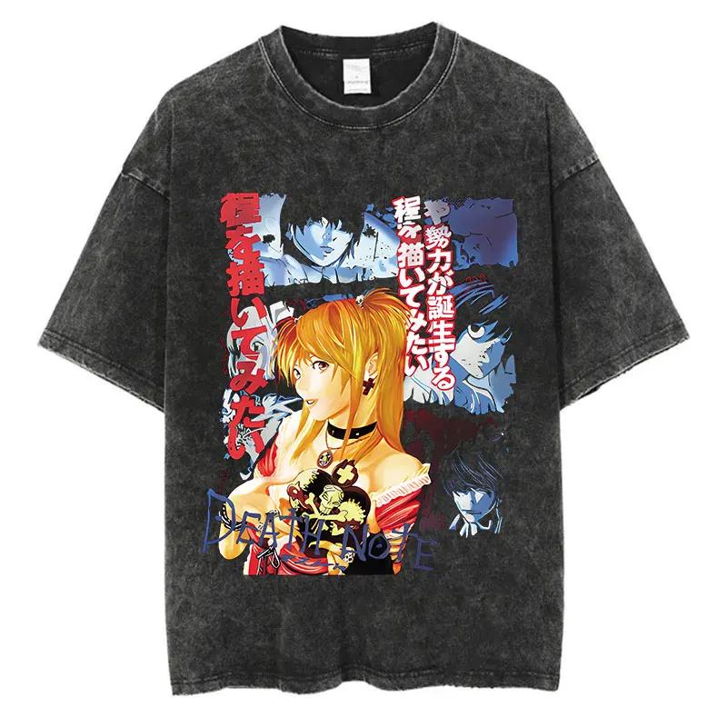 New Arrival Mens Clothe Tee Shirt TShirts Men Tshirt for Men Ropa Hombre Vintage Washed Death Note Anime Graphic Printing