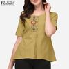 ZANZEA Women Casual Round Neck Summer Short Sleeve Print Blouse