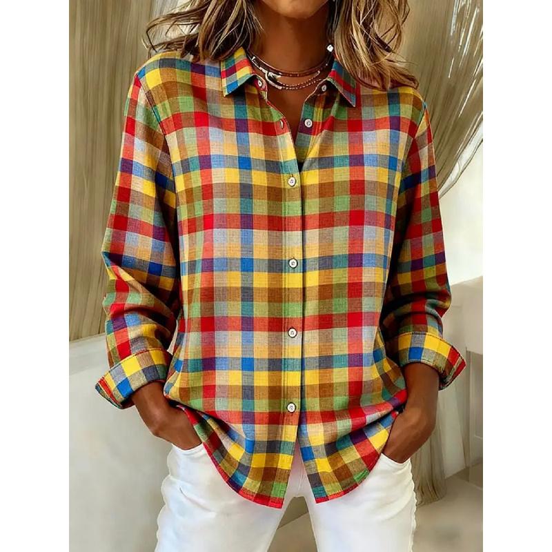 Camicia Primaverile da Donna 2026 Nuova alla Moda Stampa a Quadri Casual Versatile